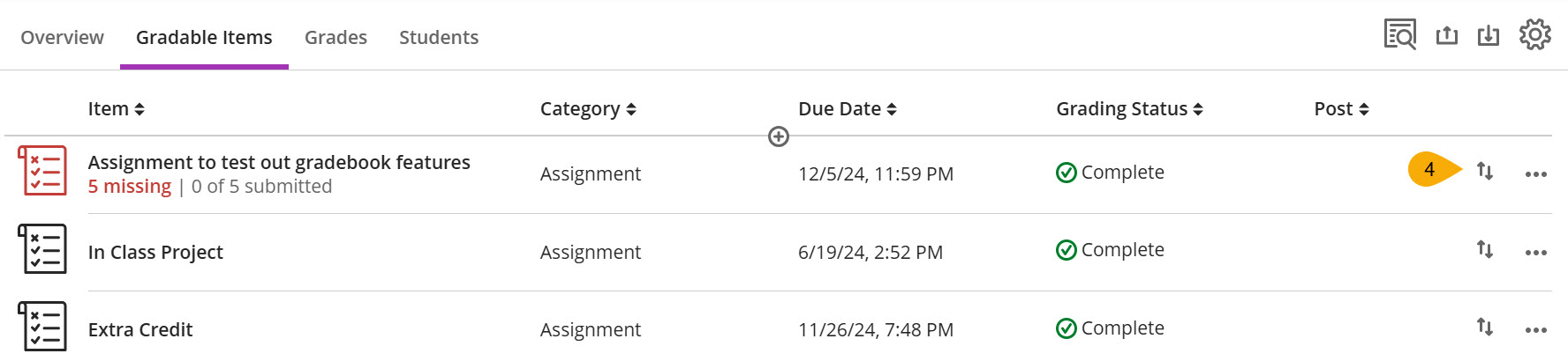 Screenshot of reorder gradebook columns step 4