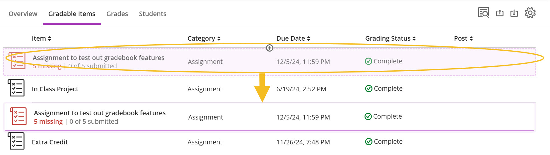 Screenshot of Reorder Gradebook Columns Step 5