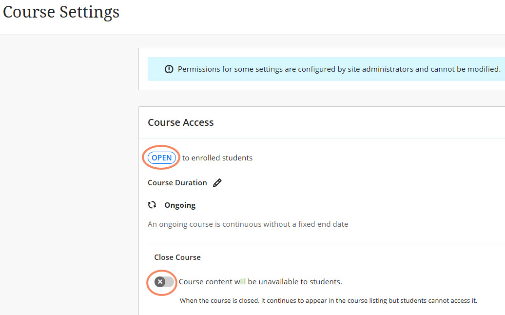 Screenshot indicating Open Course