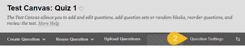 Screenshot of Question Settings button on Test Canvas screen