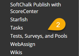 Course Management menu with Test, Surveys, and Pools link