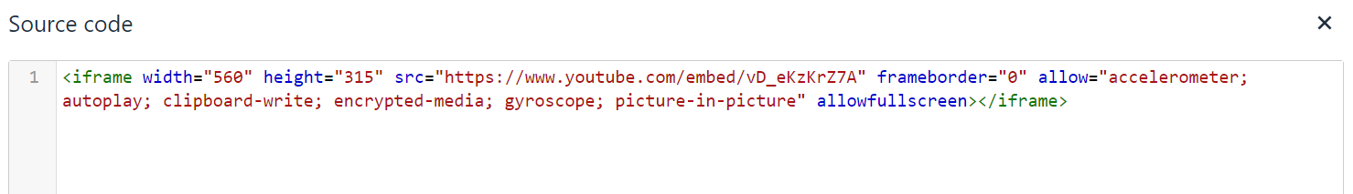 Source code screen with pasted embed code