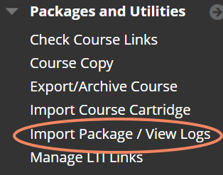 Screenshot of Import Package / View Logs button